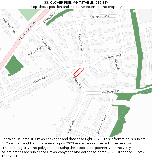 33, CLOVER RISE, WHITSTABLE, CT5 3EY: Location map and indicative extent of plot