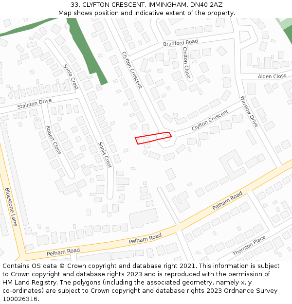 33, CLYFTON CRESCENT, IMMINGHAM, DN40 2AZ: Location map and indicative extent of plot