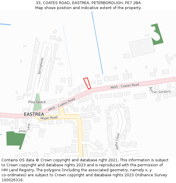 33, COATES ROAD, EASTREA, PETERBOROUGH, PE7 2BA: Location map and indicative extent of plot