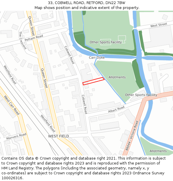 33, COBWELL ROAD, RETFORD, DN22 7BW: Location map and indicative extent of plot