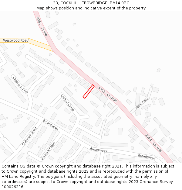 33, COCKHILL, TROWBRIDGE, BA14 9BG: Location map and indicative extent of plot