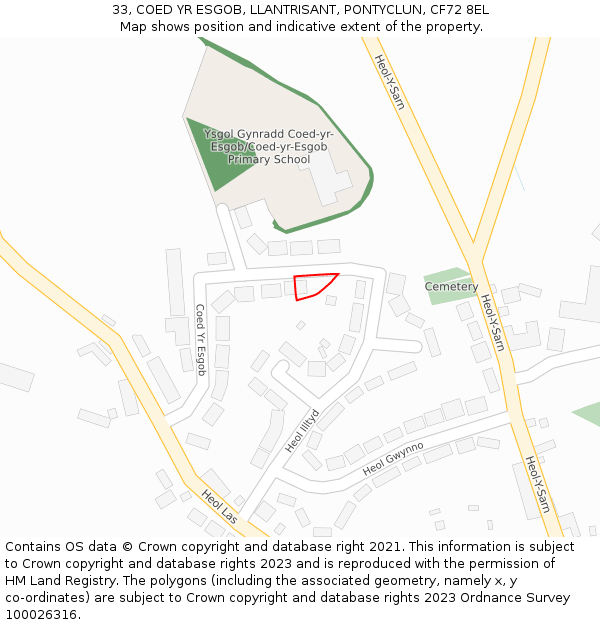 33, COED YR ESGOB, LLANTRISANT, PONTYCLUN, CF72 8EL: Location map and indicative extent of plot