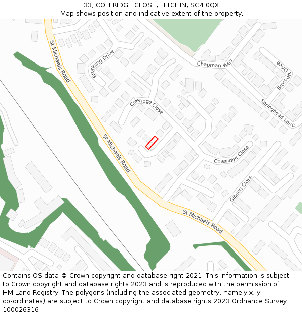 33, COLERIDGE CLOSE, HITCHIN, SG4 0QX: Location map and indicative extent of plot