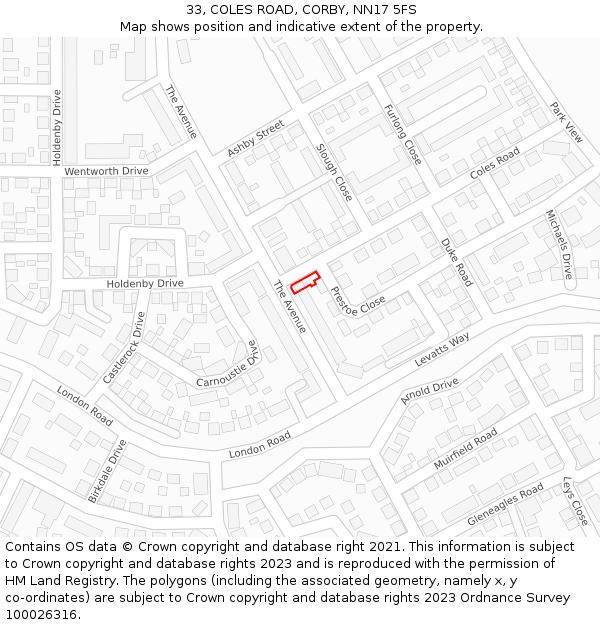 33, COLES ROAD, CORBY, NN17 5FS: Location map and indicative extent of plot