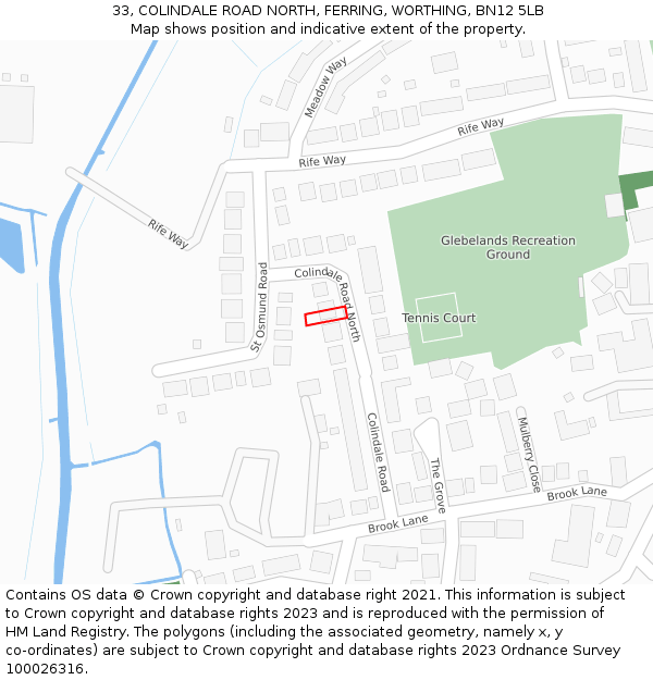 33, COLINDALE ROAD NORTH, FERRING, WORTHING, BN12 5LB: Location map and indicative extent of plot