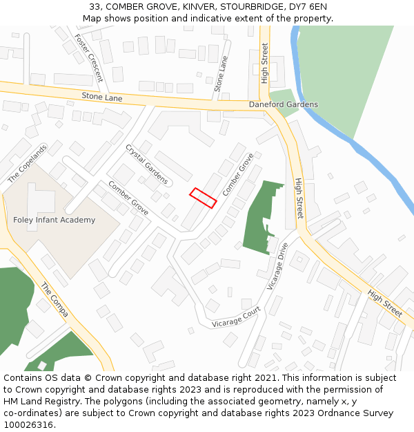 33, COMBER GROVE, KINVER, STOURBRIDGE, DY7 6EN: Location map and indicative extent of plot