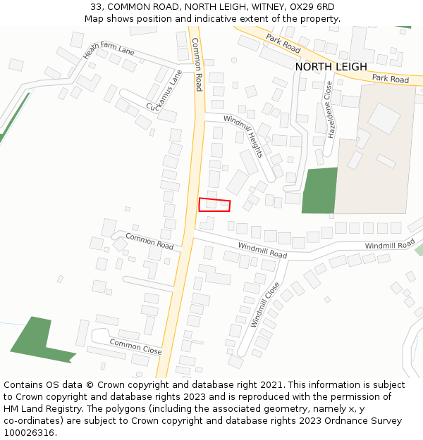 33, COMMON ROAD, NORTH LEIGH, WITNEY, OX29 6RD: Location map and indicative extent of plot