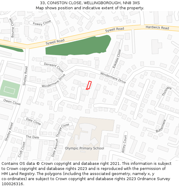 33, CONISTON CLOSE, WELLINGBOROUGH, NN8 3XS: Location map and indicative extent of plot