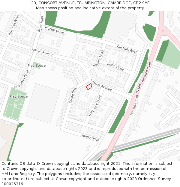 33, CONSORT AVENUE, TRUMPINGTON, CAMBRIDGE, CB2 9AE: Location map and indicative extent of plot