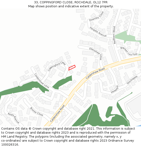 33, COPPINGFORD CLOSE, ROCHDALE, OL12 7PR: Location map and indicative extent of plot