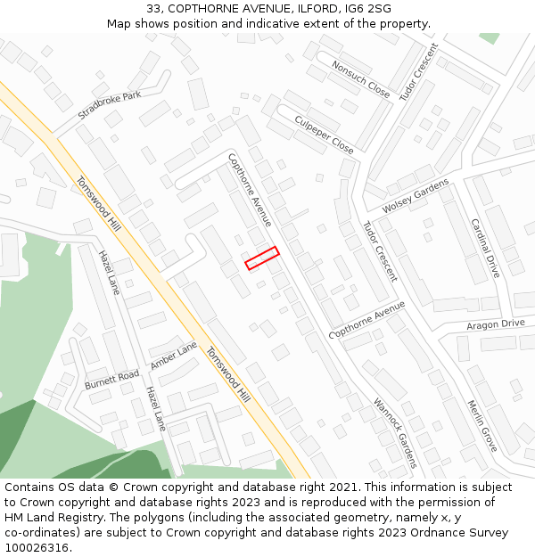 33, COPTHORNE AVENUE, ILFORD, IG6 2SG: Location map and indicative extent of plot