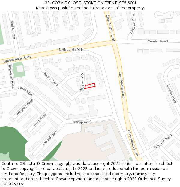 33, CORMIE CLOSE, STOKE-ON-TRENT, ST6 6QN: Location map and indicative extent of plot