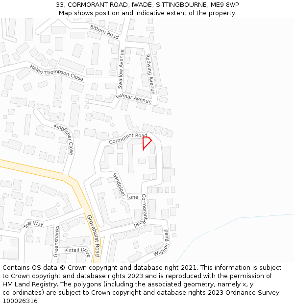 33, CORMORANT ROAD, IWADE, SITTINGBOURNE, ME9 8WP: Location map and indicative extent of plot