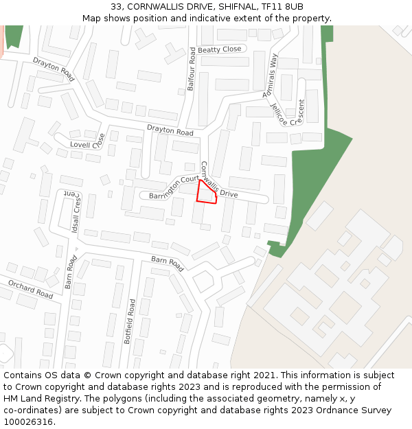 33, CORNWALLIS DRIVE, SHIFNAL, TF11 8UB: Location map and indicative extent of plot