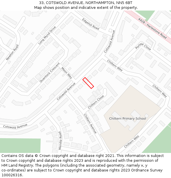 33, COTSWOLD AVENUE, NORTHAMPTON, NN5 6BT: Location map and indicative extent of plot