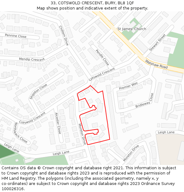 33, COTSWOLD CRESCENT, BURY, BL8 1QF: Location map and indicative extent of plot