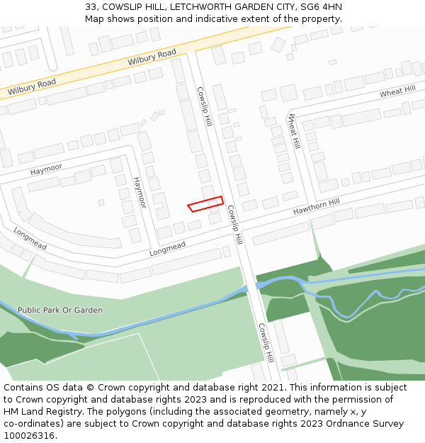 33, COWSLIP HILL, LETCHWORTH GARDEN CITY, SG6 4HN: Location map and indicative extent of plot