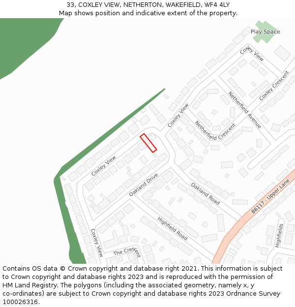 33, COXLEY VIEW, NETHERTON, WAKEFIELD, WF4 4LY: Location map and indicative extent of plot