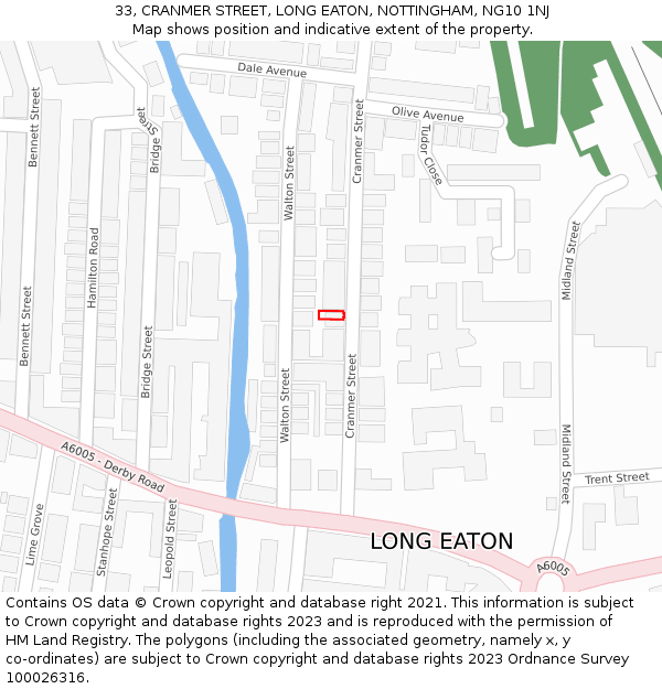 33, CRANMER STREET, LONG EATON, NOTTINGHAM, NG10 1NJ: Location map and indicative extent of plot