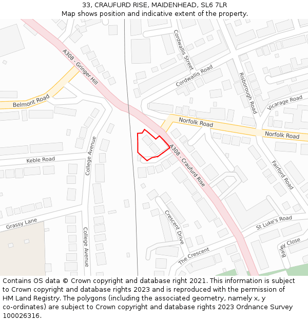 33, CRAUFURD RISE, MAIDENHEAD, SL6 7LR: Location map and indicative extent of plot