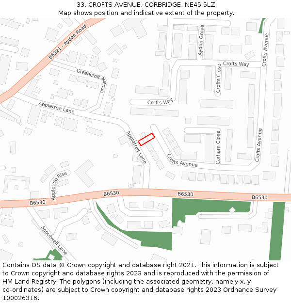 33, CROFTS AVENUE, CORBRIDGE, NE45 5LZ: Location map and indicative extent of plot