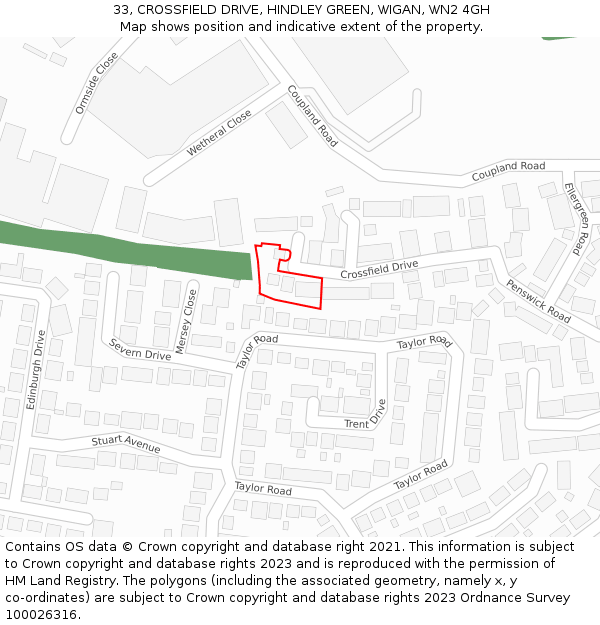 33, CROSSFIELD DRIVE, HINDLEY GREEN, WIGAN, WN2 4GH: Location map and indicative extent of plot