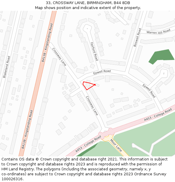 33, CROSSWAY LANE, BIRMINGHAM, B44 8DB: Location map and indicative extent of plot