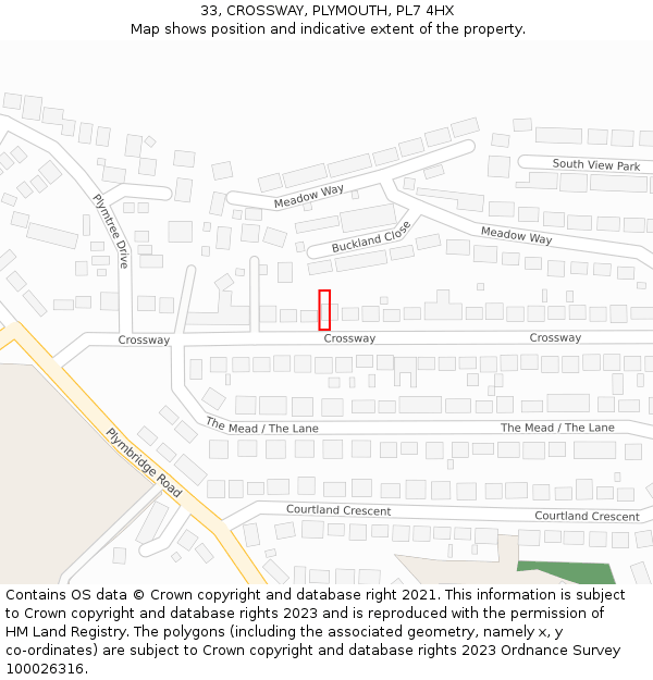 33, CROSSWAY, PLYMOUTH, PL7 4HX: Location map and indicative extent of plot