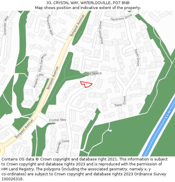 33, CRYSTAL WAY, WATERLOOVILLE, PO7 8NB: Location map and indicative extent of plot