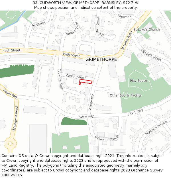 33, CUDWORTH VIEW, GRIMETHORPE, BARNSLEY, S72 7LW: Location map and indicative extent of plot