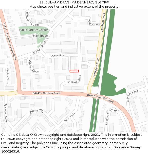 33, CULHAM DRIVE, MAIDENHEAD, SL6 7PW: Location map and indicative extent of plot