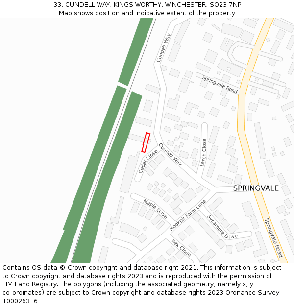 33, CUNDELL WAY, KINGS WORTHY, WINCHESTER, SO23 7NP: Location map and indicative extent of plot