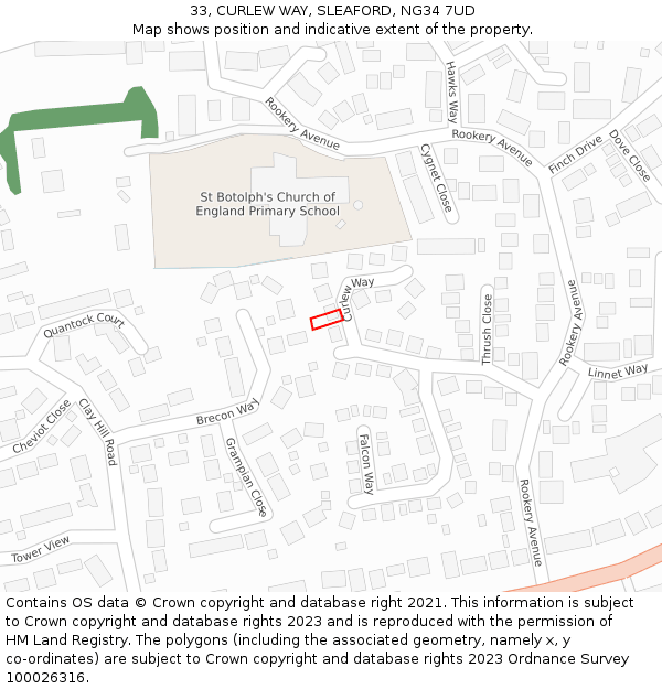 33, CURLEW WAY, SLEAFORD, NG34 7UD: Location map and indicative extent of plot