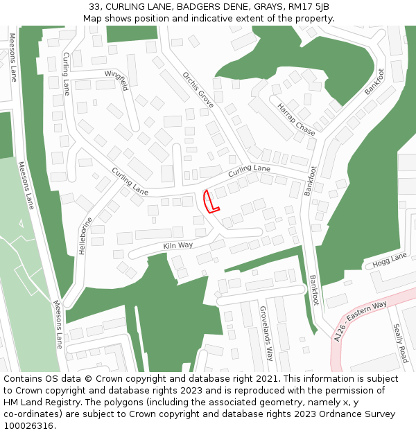 33, CURLING LANE, BADGERS DENE, GRAYS, RM17 5JB: Location map and indicative extent of plot