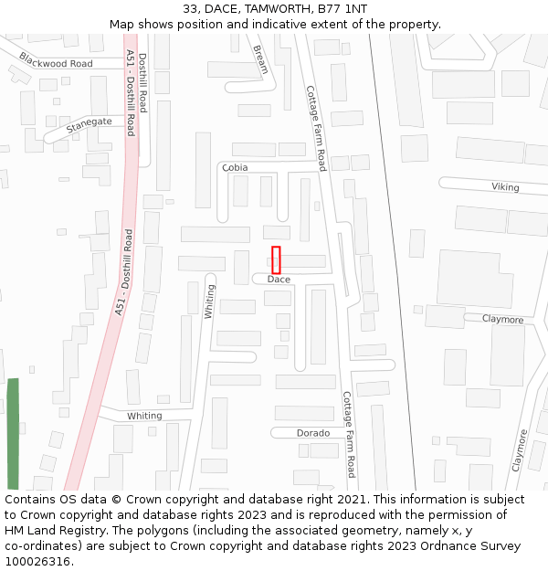 33, DACE, TAMWORTH, B77 1NT: Location map and indicative extent of plot