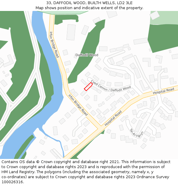 33, DAFFODIL WOOD, BUILTH WELLS, LD2 3LE: Location map and indicative extent of plot