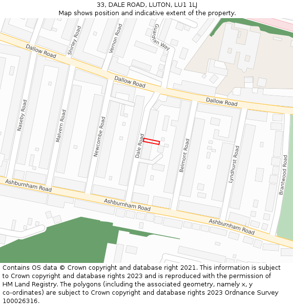 33, DALE ROAD, LUTON, LU1 1LJ: Location map and indicative extent of plot