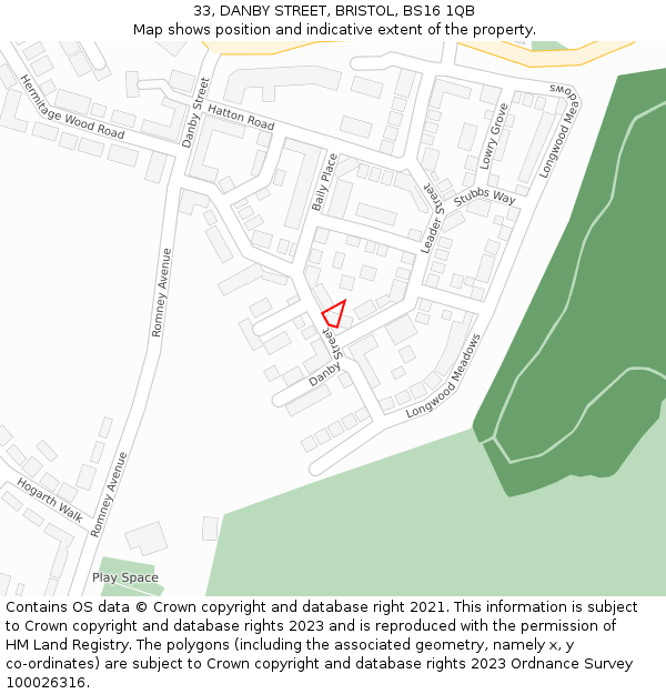 33, DANBY STREET, BRISTOL, BS16 1QB: Location map and indicative extent of plot