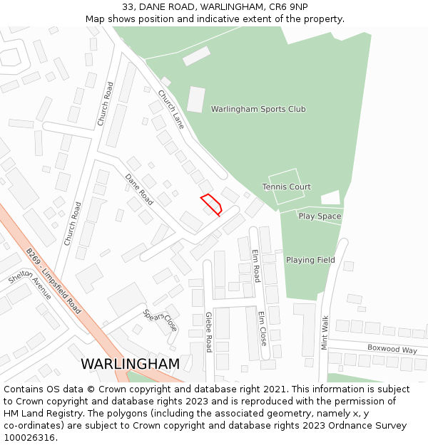 33, DANE ROAD, WARLINGHAM, CR6 9NP: Location map and indicative extent of plot