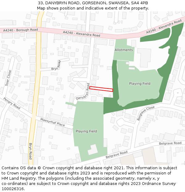 33, DANYBRYN ROAD, GORSEINON, SWANSEA, SA4 4PB: Location map and indicative extent of plot