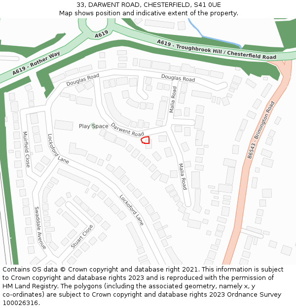 33, DARWENT ROAD, CHESTERFIELD, S41 0UE: Location map and indicative extent of plot