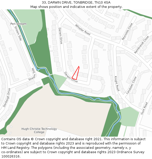 33, DARWIN DRIVE, TONBRIDGE, TN10 4SA: Location map and indicative extent of plot