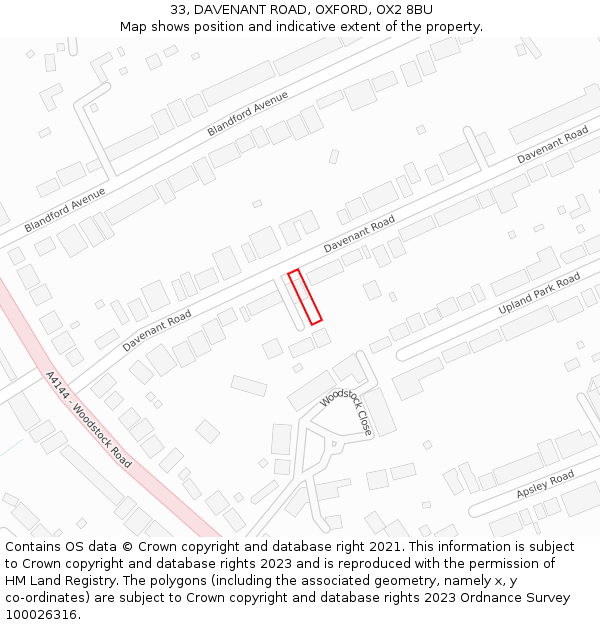 33, DAVENANT ROAD, OXFORD, OX2 8BU: Location map and indicative extent of plot