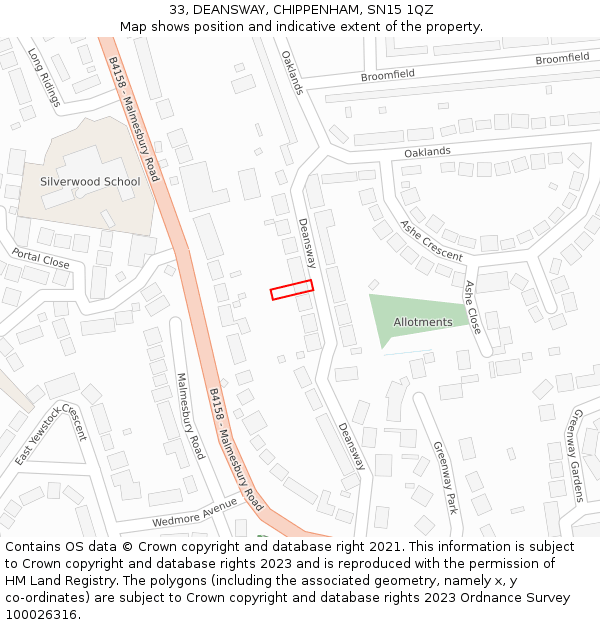 33, DEANSWAY, CHIPPENHAM, SN15 1QZ: Location map and indicative extent of plot
