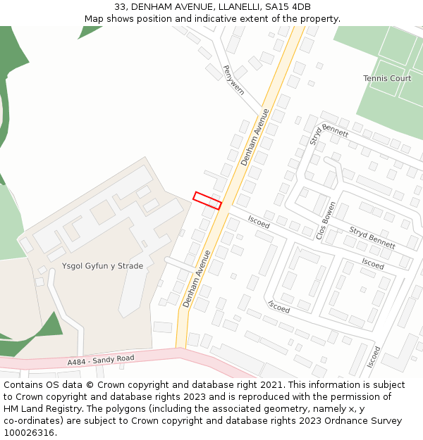 33, DENHAM AVENUE, LLANELLI, SA15 4DB: Location map and indicative extent of plot