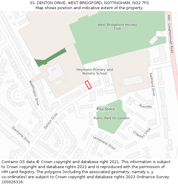 33, DENTON DRIVE, WEST BRIDGFORD, NOTTINGHAM, NG2 7FS: Location map and indicative extent of plot