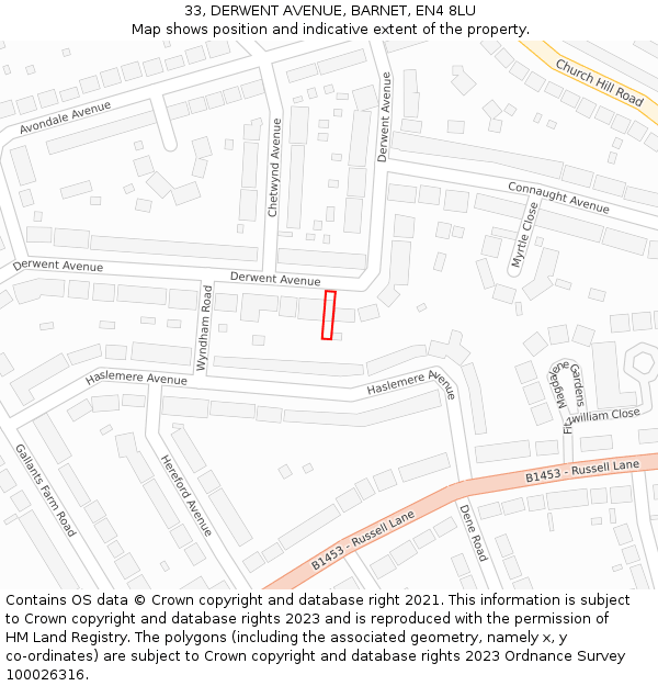 33, DERWENT AVENUE, BARNET, EN4 8LU: Location map and indicative extent of plot