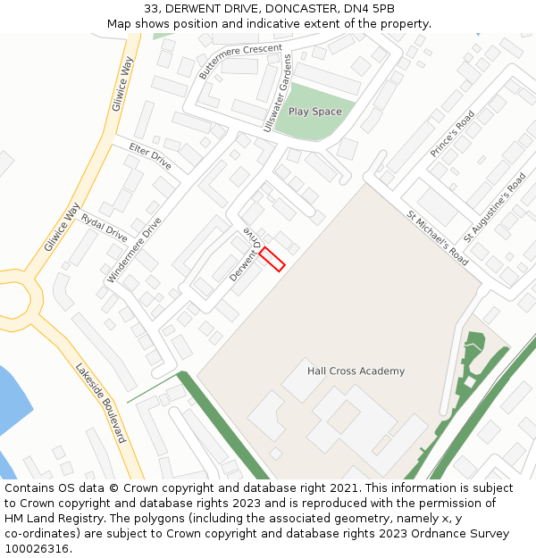 33, DERWENT DRIVE, DONCASTER, DN4 5PB: Location map and indicative extent of plot