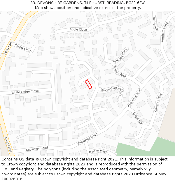 33, DEVONSHIRE GARDENS, TILEHURST, READING, RG31 6FW: Location map and indicative extent of plot