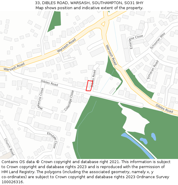 33, DIBLES ROAD, WARSASH, SOUTHAMPTON, SO31 9HY: Location map and indicative extent of plot